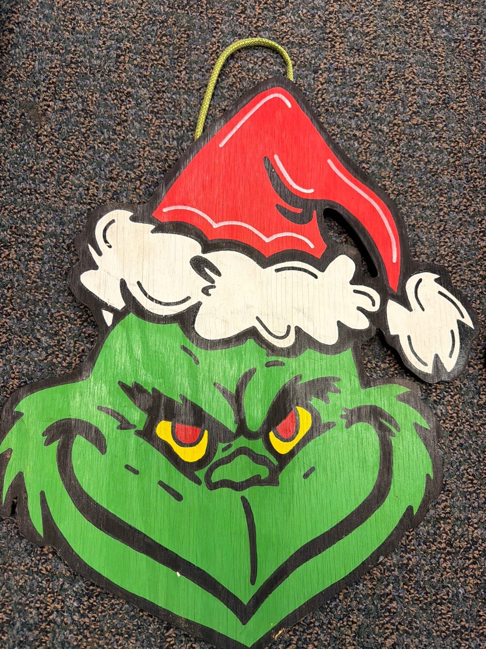 MK-Wooden Grinch Christmas Decoration Hanging Ornament Green Red Hat